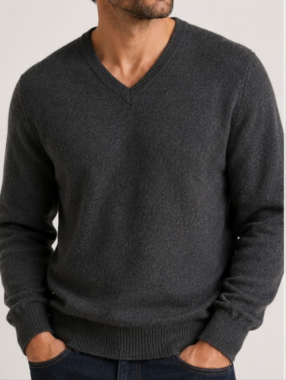 Vintage Jaeger Charcoal V-Neck Lambswool Sweater Size 36
